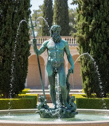 Bronze Poseidon water fountain statue spraying water from trident for garden