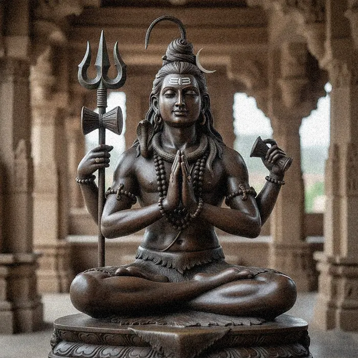 Detailed bronze Shiva Hindu God statue with trident, perfect for yoga studios and Indian shrines.