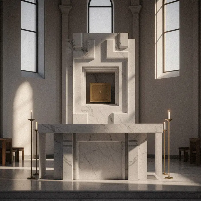 Marble tabernacle niche or throne built into the altar reredos wall