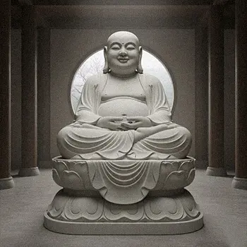 Majestic Chinese Buddha statue with a rounder face and fuller body, embodying solemnity.
