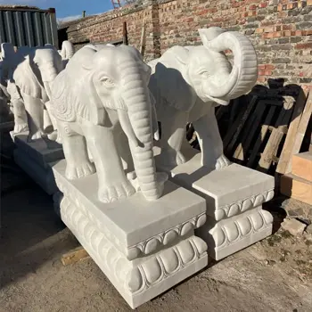 Hand carved white marble elephant statue