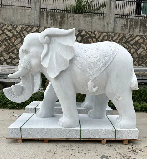 White marble elephant statue large outdoor zoo decoration