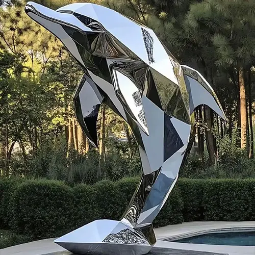 Stainless steel dolphin sculpture modern abstract art for pool