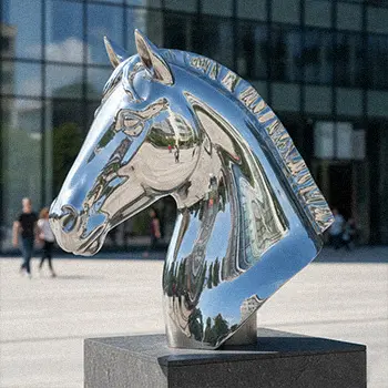 Stainless steel abstract horse head sculpture silver finish