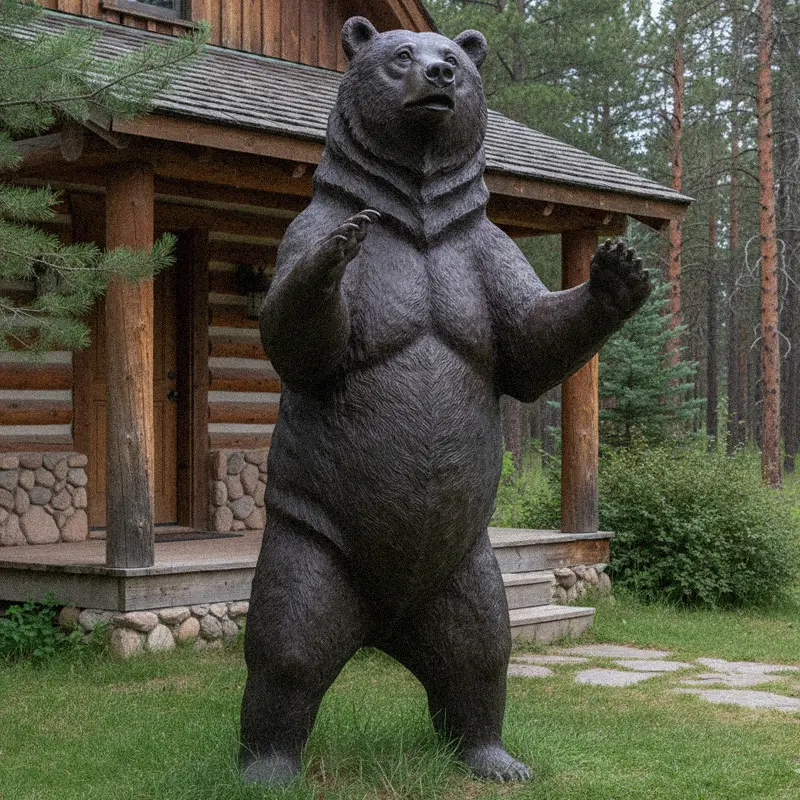 Giant standing bronze bear statue for mountain cabin entrance