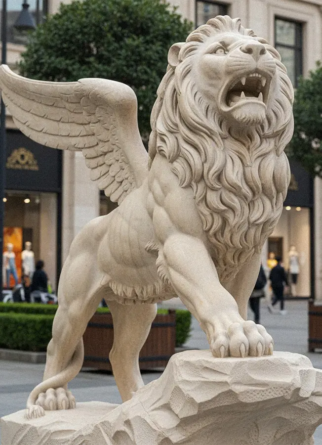 Large marble winged lions statue for entrance