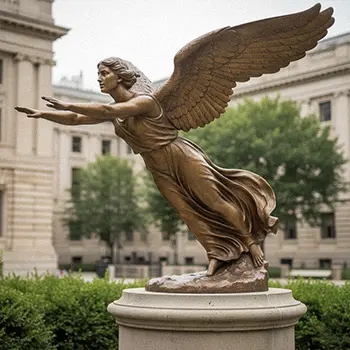 Dynamic bronze angel statue with spread wings suitable for public plaza