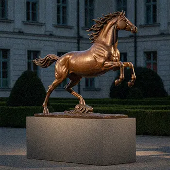 Bronze galloping horse sculpture running fast with flowy mane