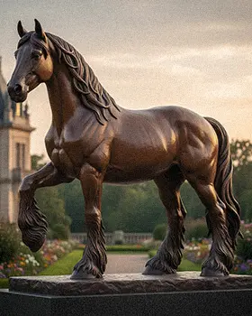 Bronze Gypsy Vanner horse statue with feathered legs