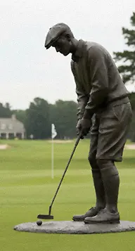 Bronze golf statue of a golfer putting on a green, ideal for country clubs and golf courses.