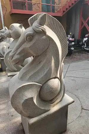 Group of white marble horse head bust statues