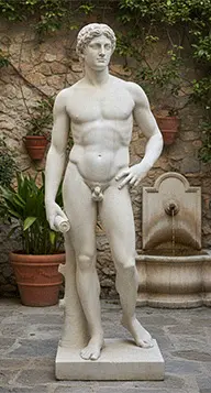 Life-size white marble Greek athlete statue for private courtyard decor