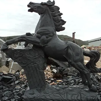 Black or dark green marble horse statue rearing pose