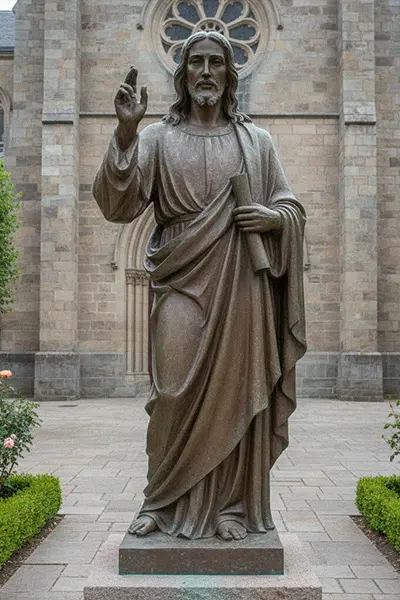 Large outdoor bronze Jesus Christ statue with open hand blessing