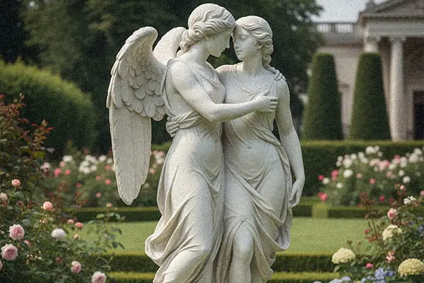 Cupid and Psyche kissing statue white marble replica