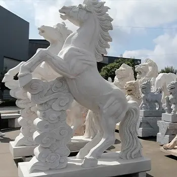 White marble rearing horse statue hand carved