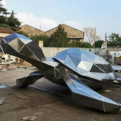 Geometric stainless steel sea turtle sculpture modern art