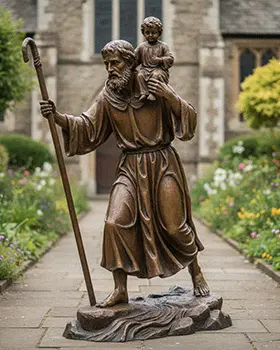 St Christopher statue carrying Christ child across river