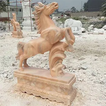 Sunset red marble rearing horse statue natural stone color