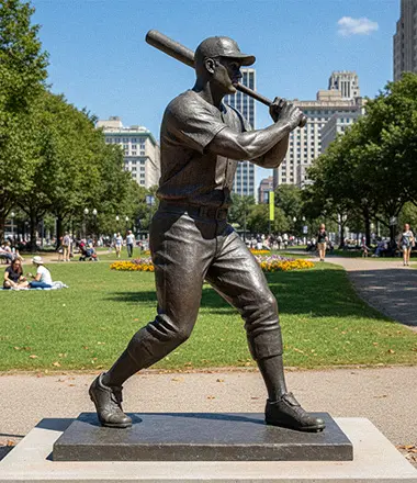 Custom bronze baseball player statue in a batting pose, a classic choice for stadiums.