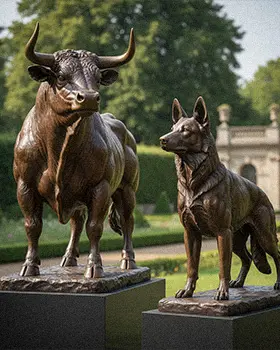 Bronze bull and german shepherd dog statues