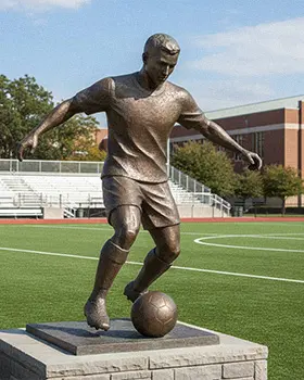 Bronze soccer player statue ideal for parks and recreation centers, inspiring community art.