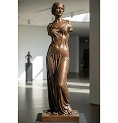 Bronze female statue with wet drapery style dress by Luo Li Rong