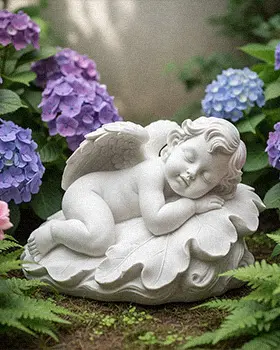 White marble sleeping cherub angel statue detail