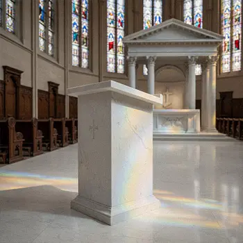 Simple white marble church lectern stand
