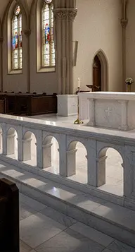 White marble communion rail balustrade separating sanctuary