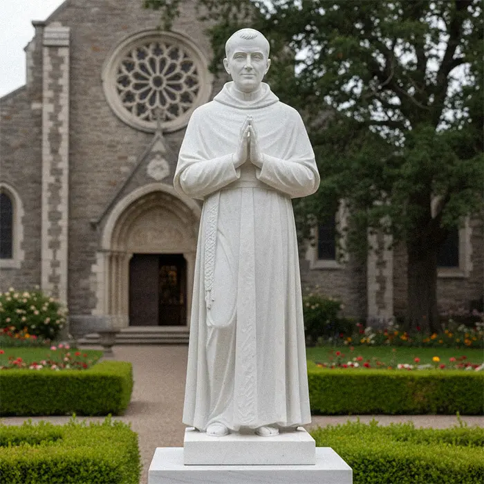 White marble standing Catholic saint statue for church entrance
