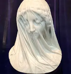 Marble Veiled Lady bust sculpture with transparent veil effect