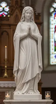 White marble Virgin Mary statue detail