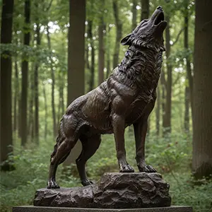 Bronze wolf howling statue for forest hunting lodge decor