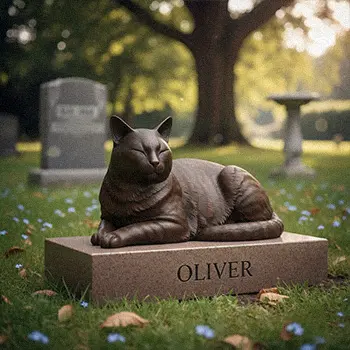 Personalized cat memorial statue with engraved name Oliver