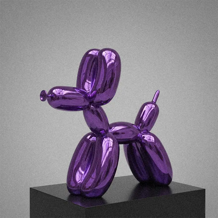 Purple stainless steel balloon dog sculpture Jeff Koons style