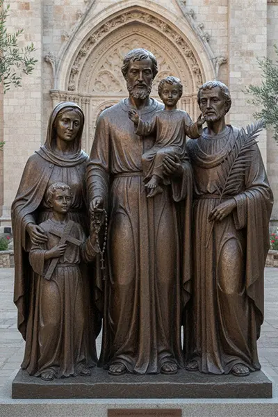 Large outdoor bronze Holy Family statue group sculpture