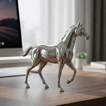 Small silver horse statue mirror polished for home decor