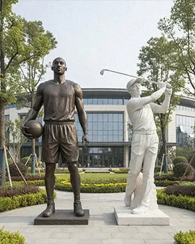 Life-size bronze golfer statue swinging club