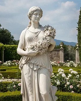 Marble Spring season statue of a woman holding flowers