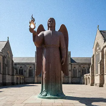Bronze St Uriel Archangel statue holding the flame of God