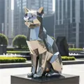 Geometric metal cat sculpture with sharp angles