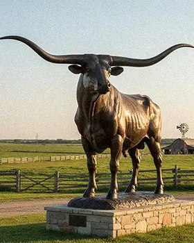 Texas Longhorn bull statue with huge horns