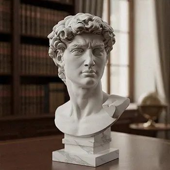 Carved marble David bust statue for library or office desk decoration