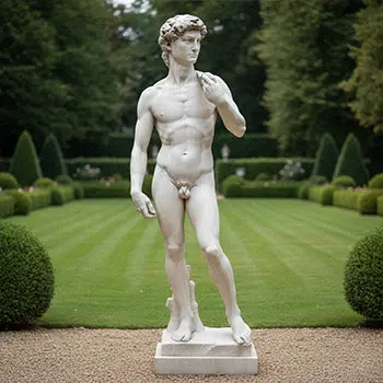 Scaled down garden size David statue carved in natural white marble