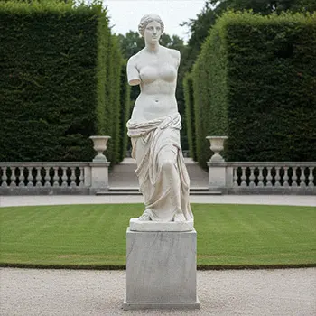 Full body marble Venus de Milo statue showing drapery detail