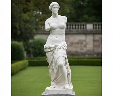 Natural white marble Venus statue in green landscape