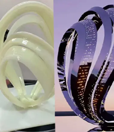 3D printed samples and finished stainless steel sculptures
