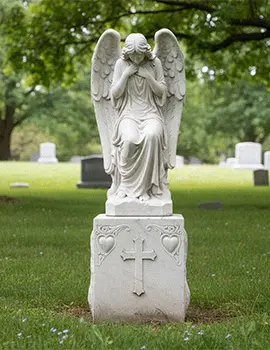 White marble weeping angel headstone monument