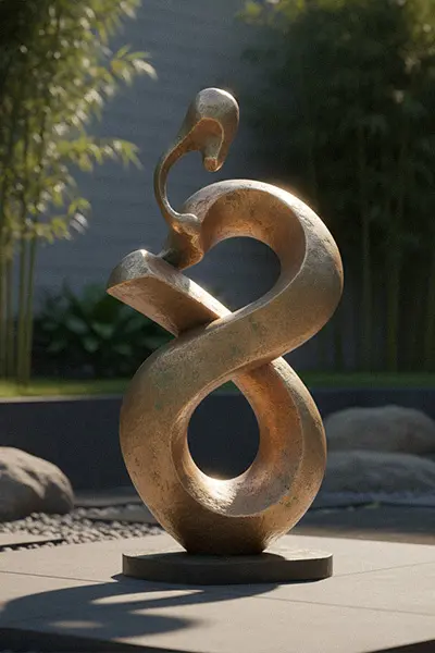 Large infinity loop bronze sculpture modern garden art